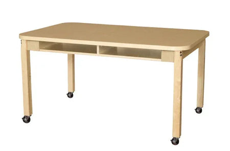 Mobile Two Seater High Pressure Laminate Desk with Hardwood Legs- 26"