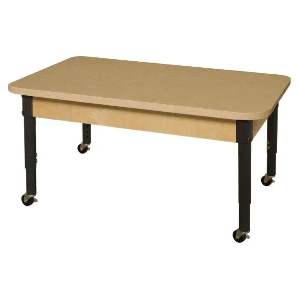 Mobile 24" x 36" Rectangle High Pressure Laminate Table with Adjustable Legs 14-19"