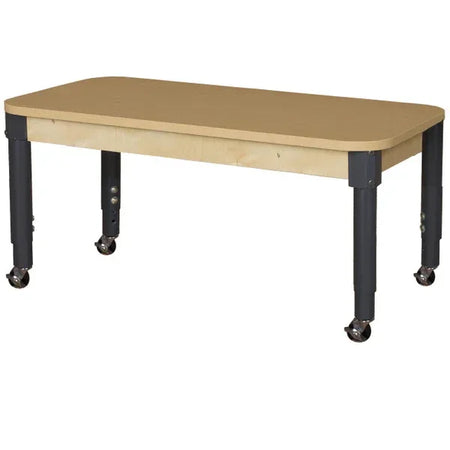 Mobile 24" x 48" Rectangle High Pressure Laminate Table with Adjustable Legs 14-19"