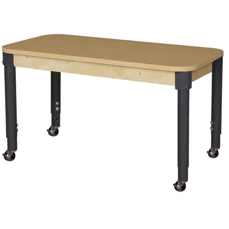 Mobile 24" x 48" Rectangle High Pressure Laminate Table with Adjustable Legs 19-30"