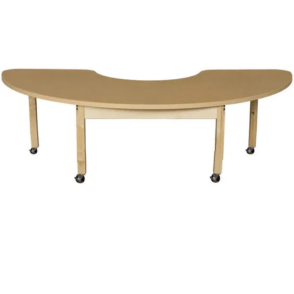 Mobile 24" x 76" Half Circle High Pressure Laminate Table with Hardwood Legs-14"