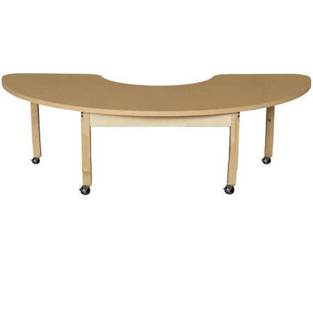 Mobile 24" x 76" Half Circle High Pressure Laminate Table with Hardwood Legs-18"