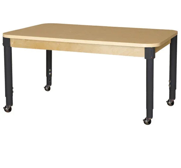 Mobile 36' x 60" Rectangle High Pressure Laminate Table with Adjustable Legs 19-30"