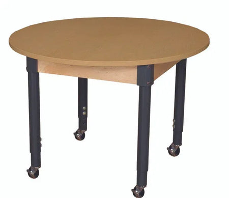 Mobile 42" Round High Pressure Laminate Table with Adjustable Legs 19-30"