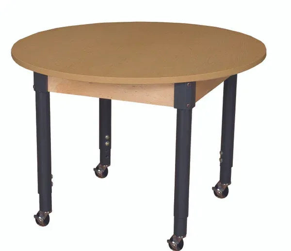 Mobile 42" Round High Pressure Laminate Table with Adjustable Legs 19-30"