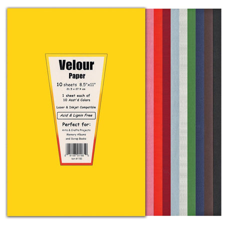 Velour Paper Assorted Colors - 8.5" x 11" (10 Sheets)
