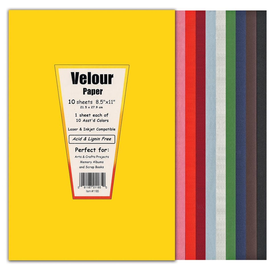 Velour Paper Assorted Colors - 8.5" x 11" (10 Sheets)