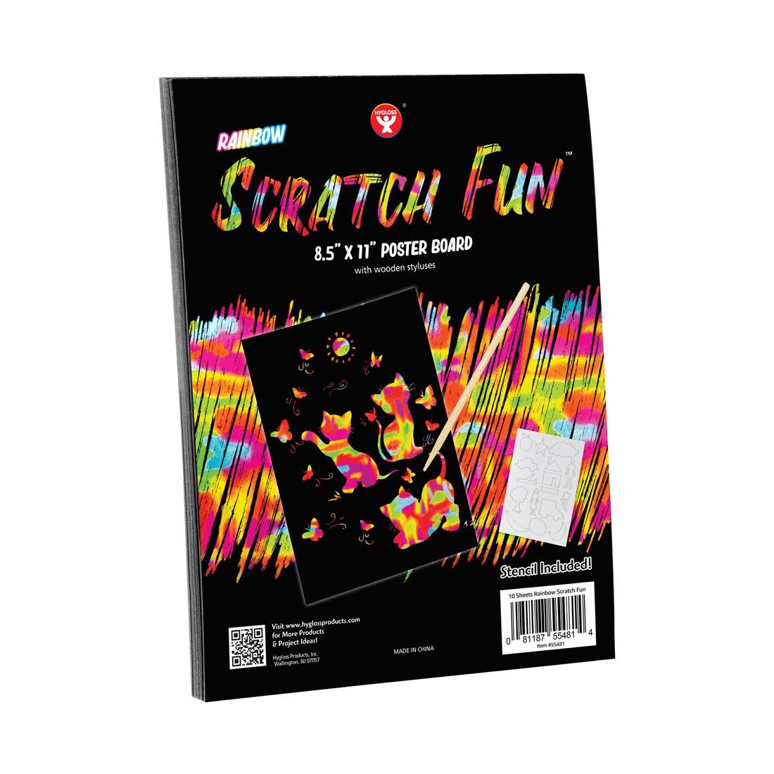 Hygloss Scratch Fun RAINBOW Posterboard 8-1/2" x 11" - 50 sheets with 10 styluses (55483)