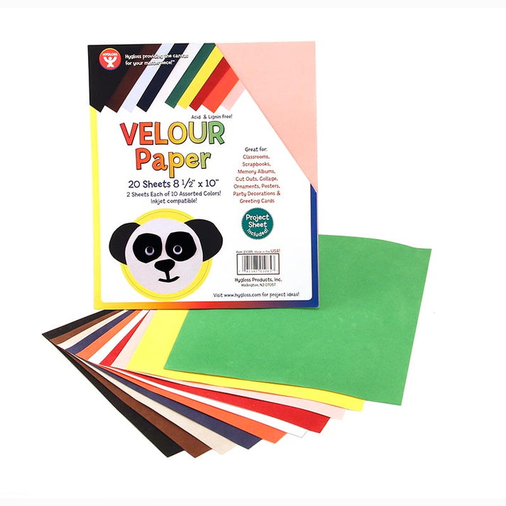 Velour Paper Assorted Colors - 8.5" x 10" (20 Sheets) HYG1085