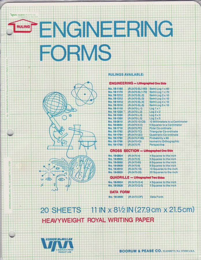 Engineers forms Filler 10 squares to the inch / 11" x 8.5" 20 sheets