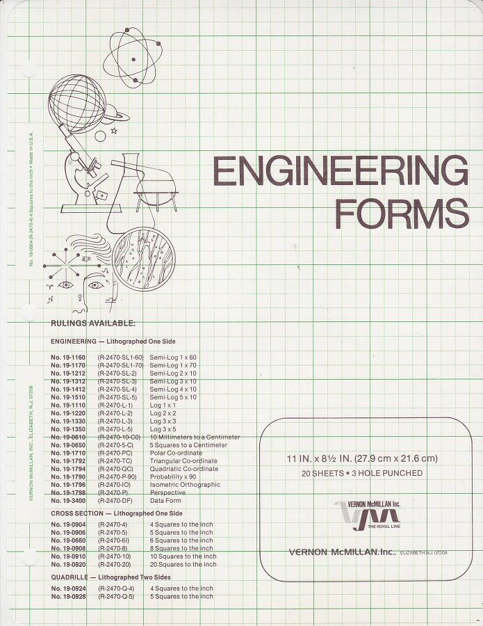 Engineers forms Filler 4 squares to the inch / 11" x 8.5" 20 sheets