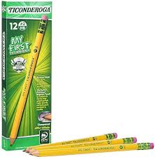 My First Ticonderoga Pencil, Primary, Sharpened, with eraser. Pack of 12 (33312)