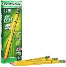 My First Ticonderoga Pencil, Primary, Sharpened, with eraser. Pack of 12 (33312)