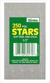 Eureka 1/2" Silver (250) Presto-Stick Foil Star Stickers (82472)