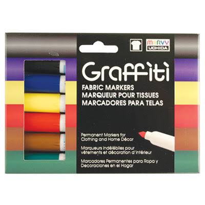 Marvy Uchida Graffiti Fabric Markers - Set of 6, Primary Colors 560-5A