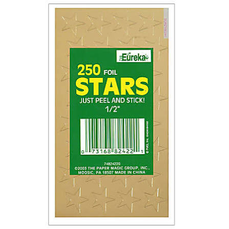 Eureka 1/2" Gold (250) Presto-Stick Foil Star Stickers (82422)