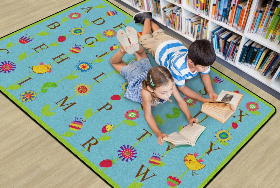 BLOOMING ALPHABET BLUE RECTANGLE CARPETS 6'x8'4