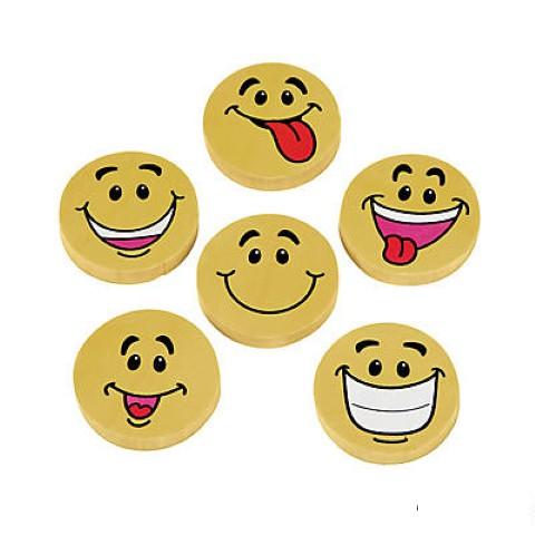 Large Smile Face Pencil Erasers - 1-1/4" - 48/pkg.