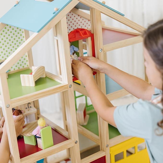 Melissa & Doug Hi-Rise Wooden Dollhouse and Furniture Set