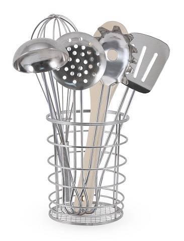 Melissa & Doug Stir and Serve Cooking Utensils (7 pcs) - Stainless Steel and Wood 9351