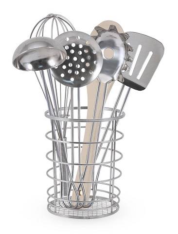 Melissa & Doug Stir and Serve Cooking Utensils (7 pcs) - Stainless Steel and Wood 9351