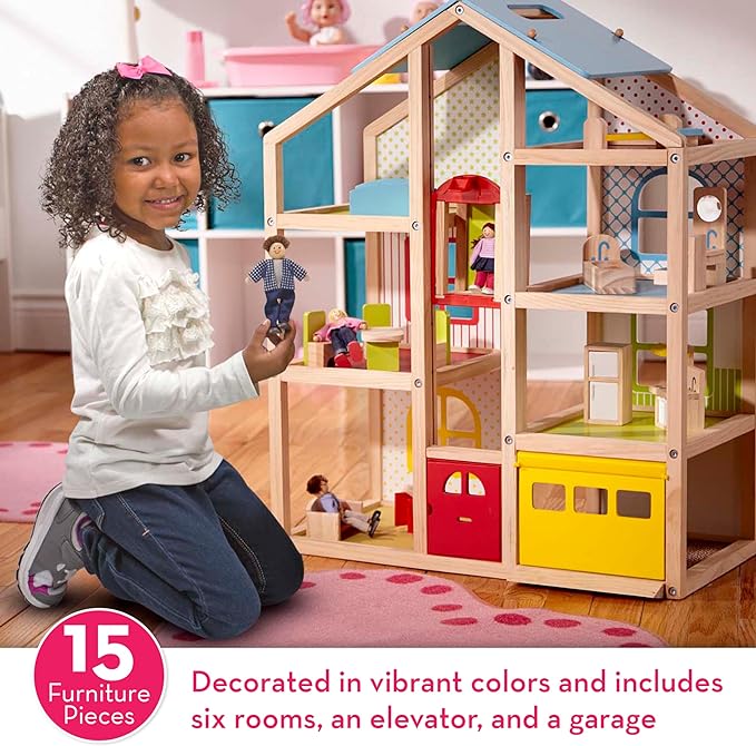 Melissa & Doug Hi-Rise Wooden Dollhouse and Furniture Set