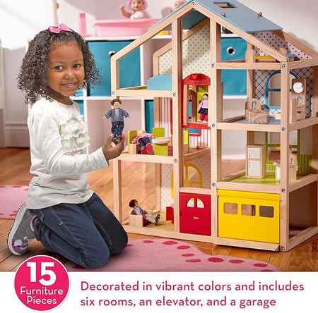 Melissa & Doug Hi-Rise Wooden Dollhouse and Furniture Set