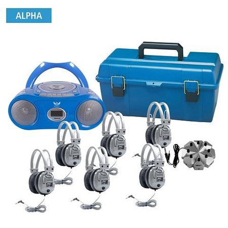 Classroom 6 Person Listening Center With Bluetooth CD/Cassette/FM Boombox And Deluxe Over-Ear Headphones