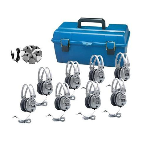 Classroom Listening Center, 8 Station Jackbox With Volume, Deluxe Headphones With Carry Case