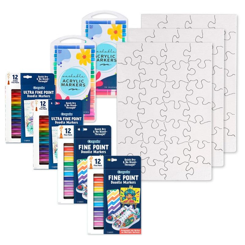 Make Your Own Puzzle Kit, Blank Puzzles, Doodle Markers & Washable Acrylic Markers