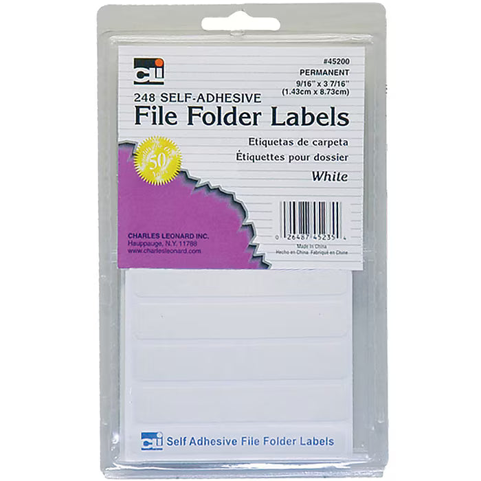 White File Folder Labels, 9/16 x 3-7/16 Inches, 248 Per Box (FF-L1)