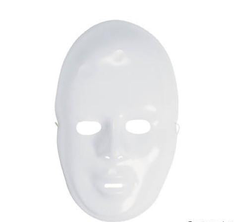 Plastic White Face Full Masks - 6" x 9" - 12 masks per package