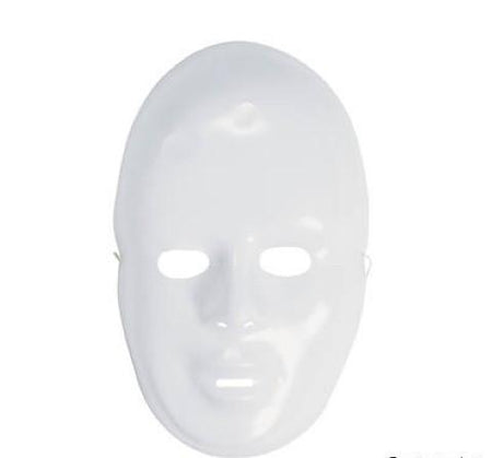 Plastic White Face Full Masks - 6" x 9" - 12 masks per package