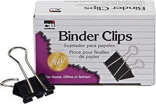 Binder Clips, Medium, 1-1/4" wide, 0.625" Capacity, Box of 12