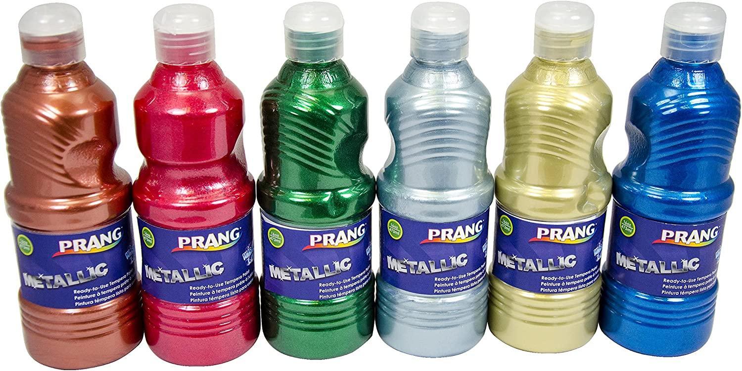 Prang® WASHABLE Metallic Tempera Paint, 16 Oz., Assorted Colors, Pack Of 6