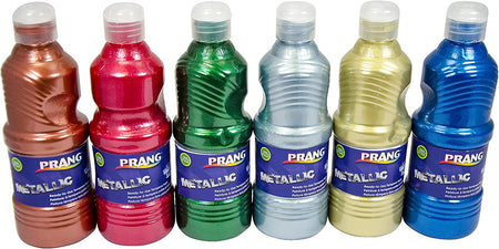 Prang® WASHABLE Metallic Tempera Paint, 16 Oz., Assorted Colors, Pack Of 6