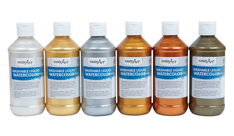 Handy Art METALLIC Washable Liquid Watercolors, 8oz, 6-Color Kit, (HAN882277)