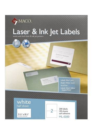 MALaser/Ink Jet White Internet Shipping Labels, 5-1/2 x 8-1/2 Inches, 2 Per Sheet, 200 Per Box, ML-0200