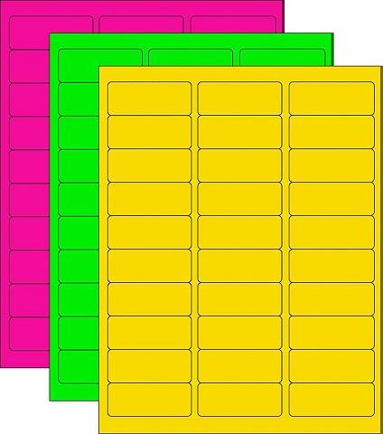MACO Laser Assorted Fluorescent Labels, 1 x 2-5/8 Inches, 30 Per Sheet, 450 Per Pack (ML-8000)