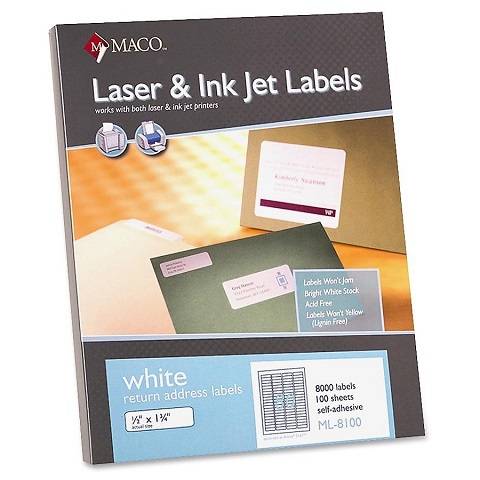 MACO Laser/Ink Jet 1/2" x 1 3/4" - 80 Labels/ Sheet - 8,000 Labels/ Box - White, ML-8100