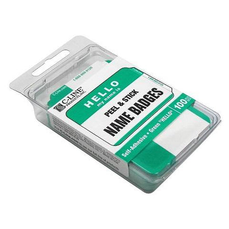 Self-Adhesive Name Badges, Hello My Name Is, Green, Pack Of 100