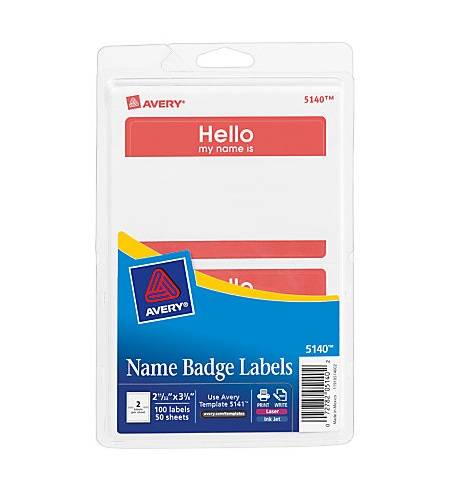 Self-Adhesive Name Badges, Hello My Name Is, Red, Pack Of 100