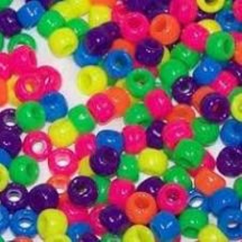 Pony Beads - Plastic - Neon Opaque Multi Colors - 900/pkg. 6 x 9mm, (21298)