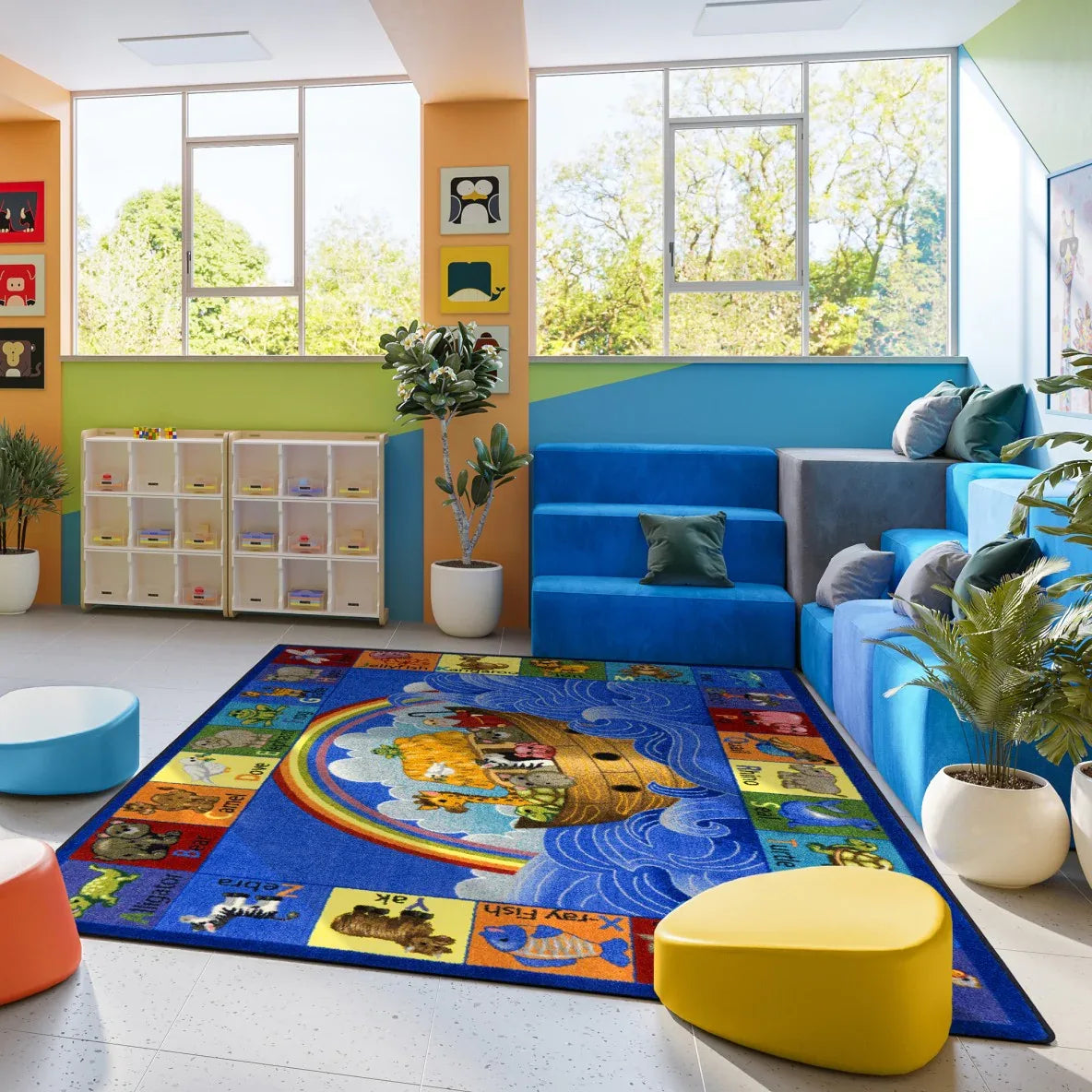 Noah's Alphabet Animals 10'9" x 13'2" area rug in color Rainbow