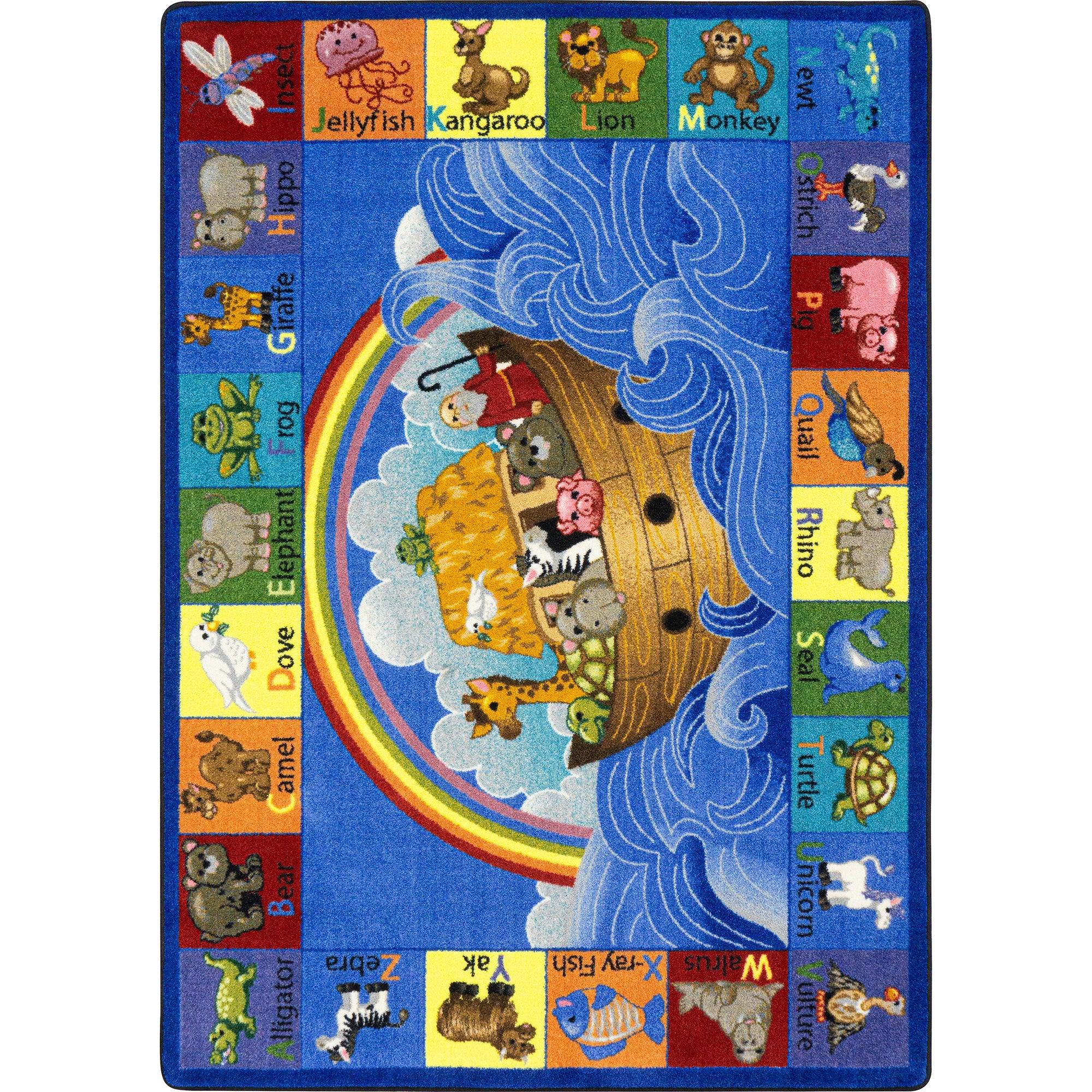 Noah's Alphabet Animals 7'8" x 10'9" area rug in color Rainbow