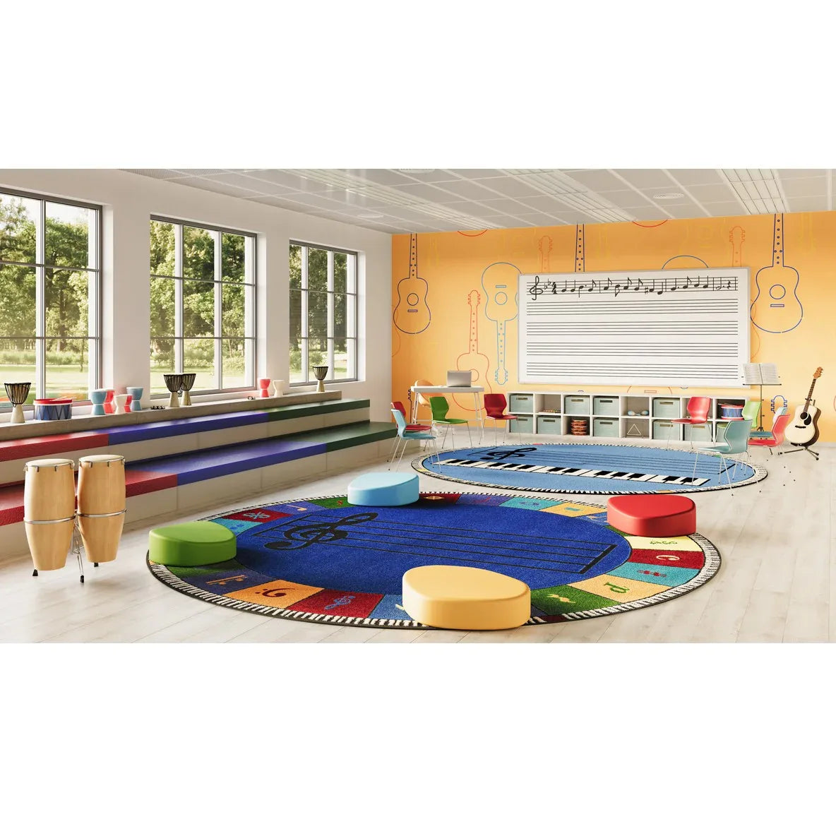 Note Worthy (Elementary) 7'7" Round area rug in color Multi