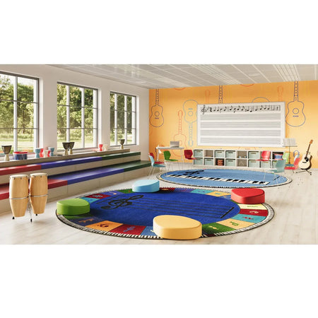 Note Worthy (Elementary) 7'7" Round area rug in color Multi