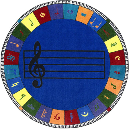 Note Worthy (Elementary) 7'7" Round area rug in color Multi