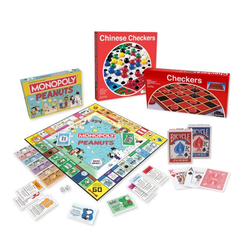 Classic Games Variety Kit, Checkers, Chinese Checkers, Playing Cards & MONOPOLY: Peanuts Edition