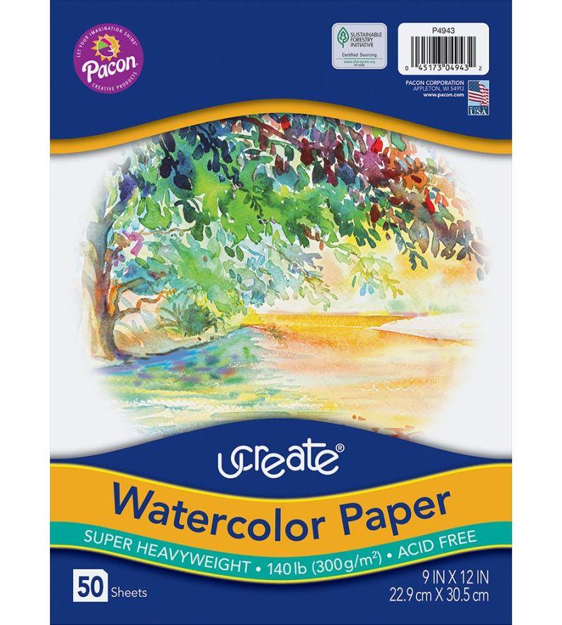 Watercolor Paper, Bulk, 140 Lb., White, 9" x 12", 50 Sheets (P4943)